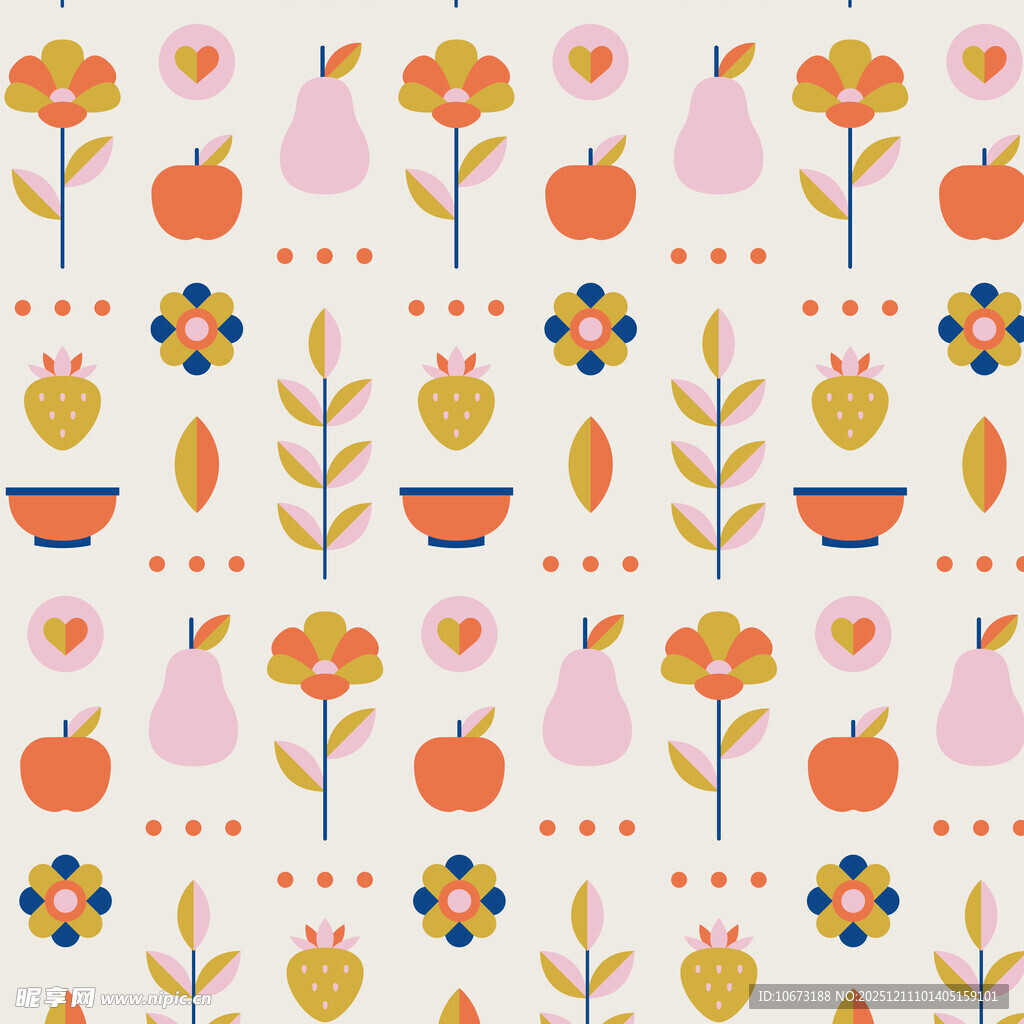 水果花卉图案的可爱背景