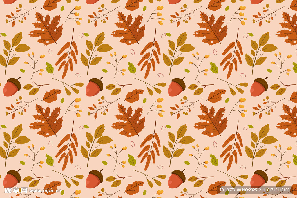 秋季树叶浆果图案背景