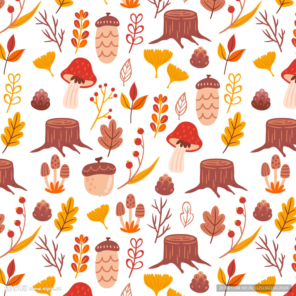 秋季森林元素无缝图案