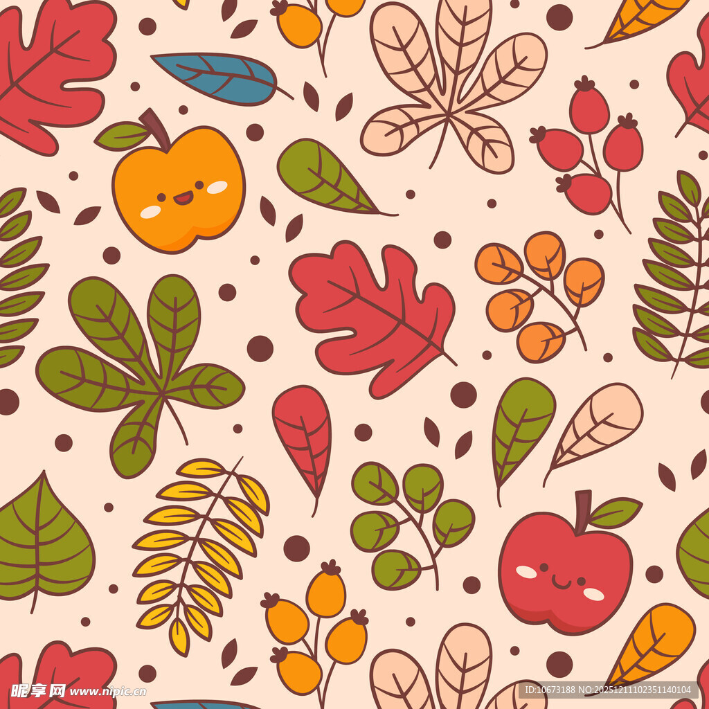 秋季缤纷树叶与水果图案