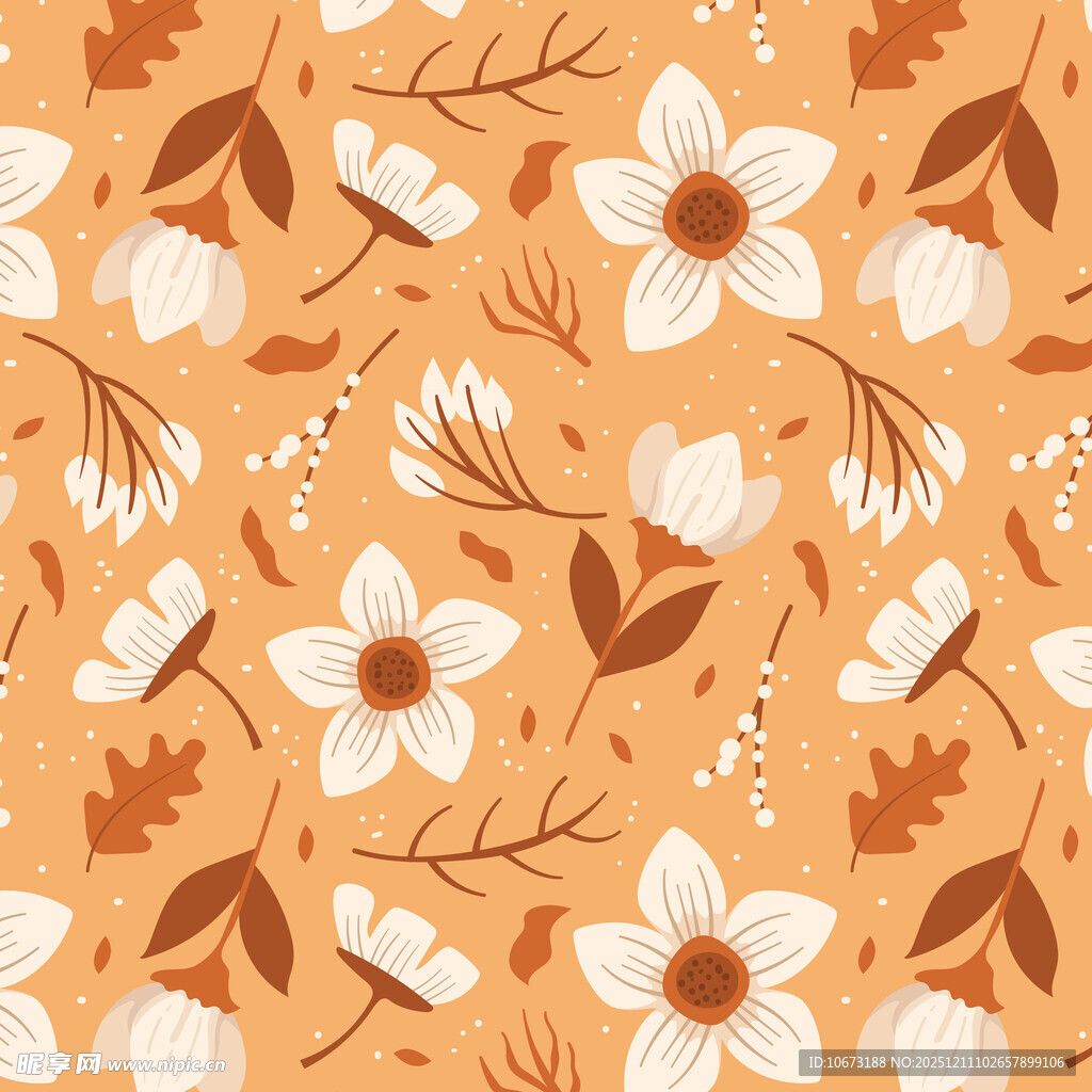 秋日花卉无缝图案纹理