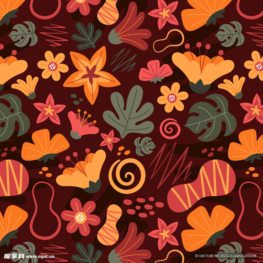 热带花卉植物图案背景