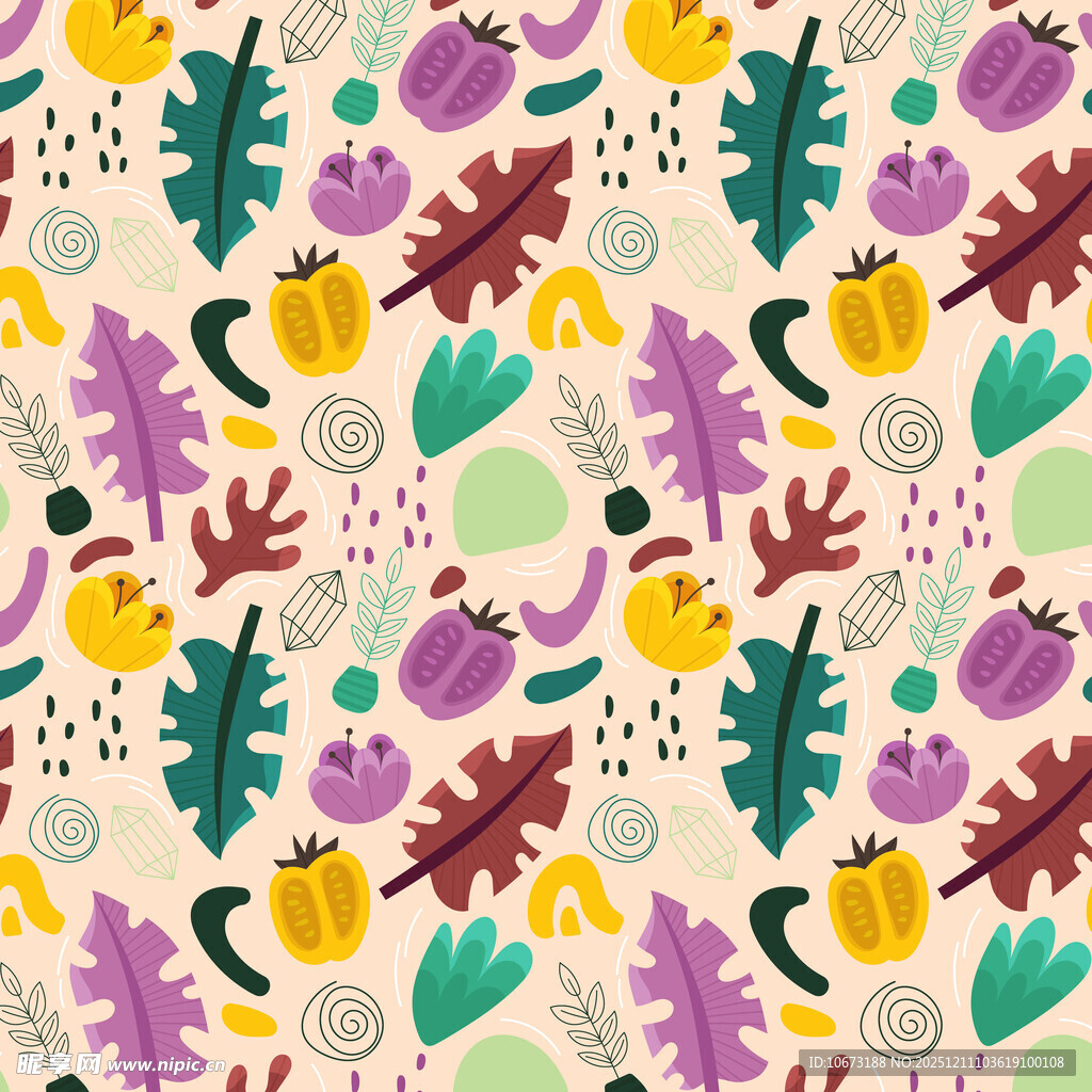 多彩植物图案背景设计