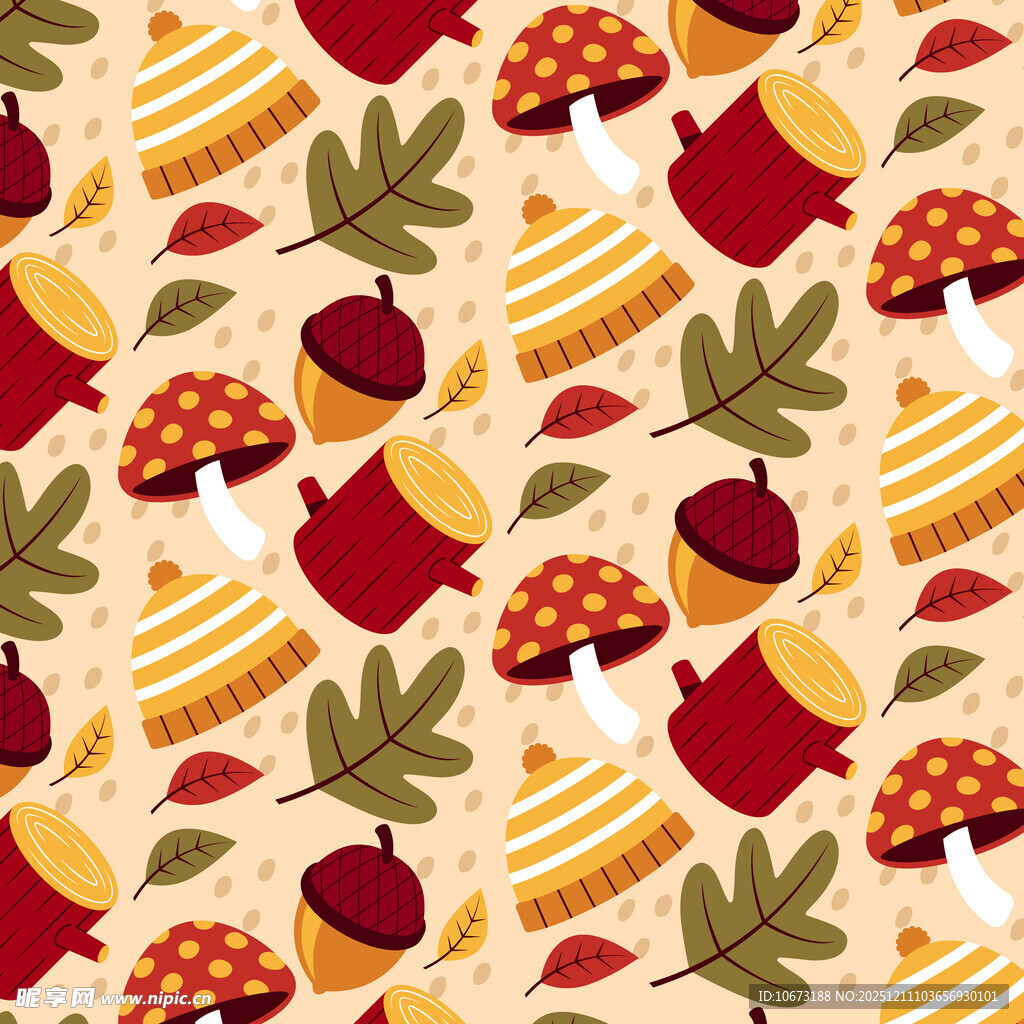 秋季森林元素无缝图案