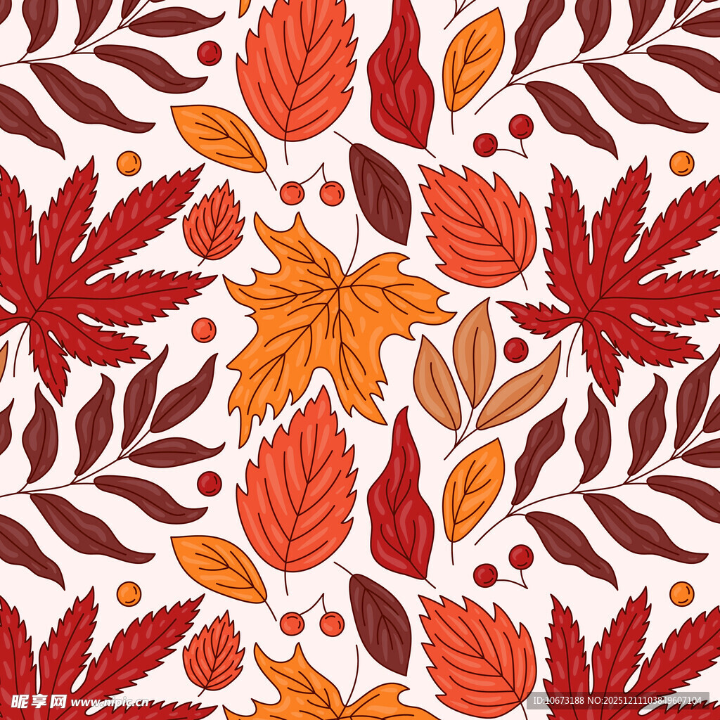 秋季枫叶花卉无缝图案