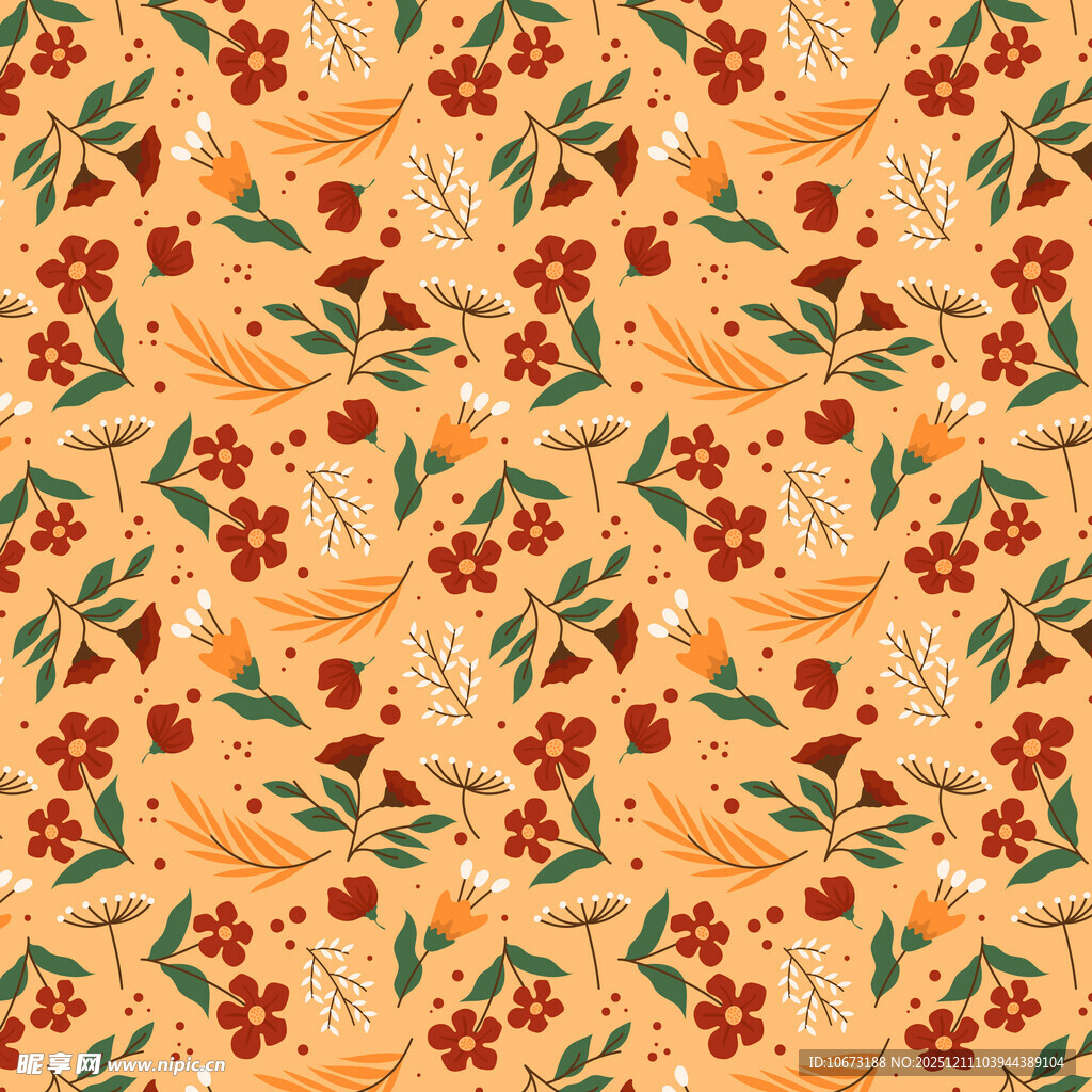 橙黄水果花卉图案背景