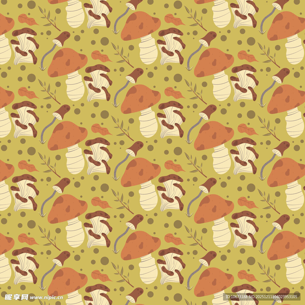 蘑菇图案的可爱背景纹理