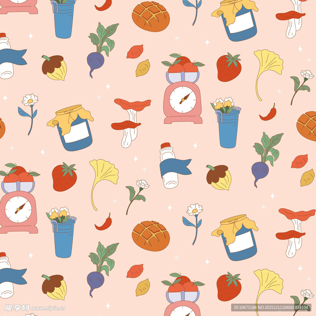 厨房元素卡通无缝图案背景