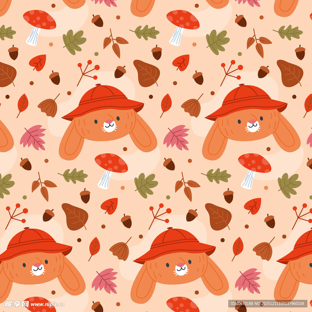 秋日萌狗落叶图案背景