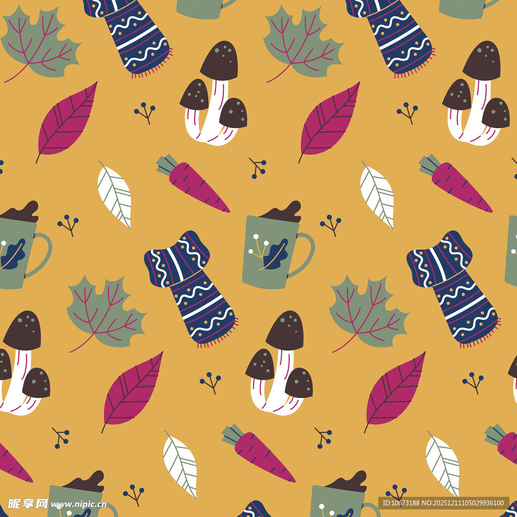 秋日动物植物图案背景