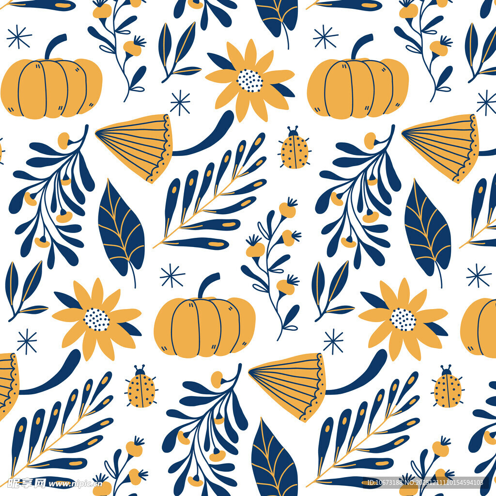 蓝黄花卉南瓜图案壁纸