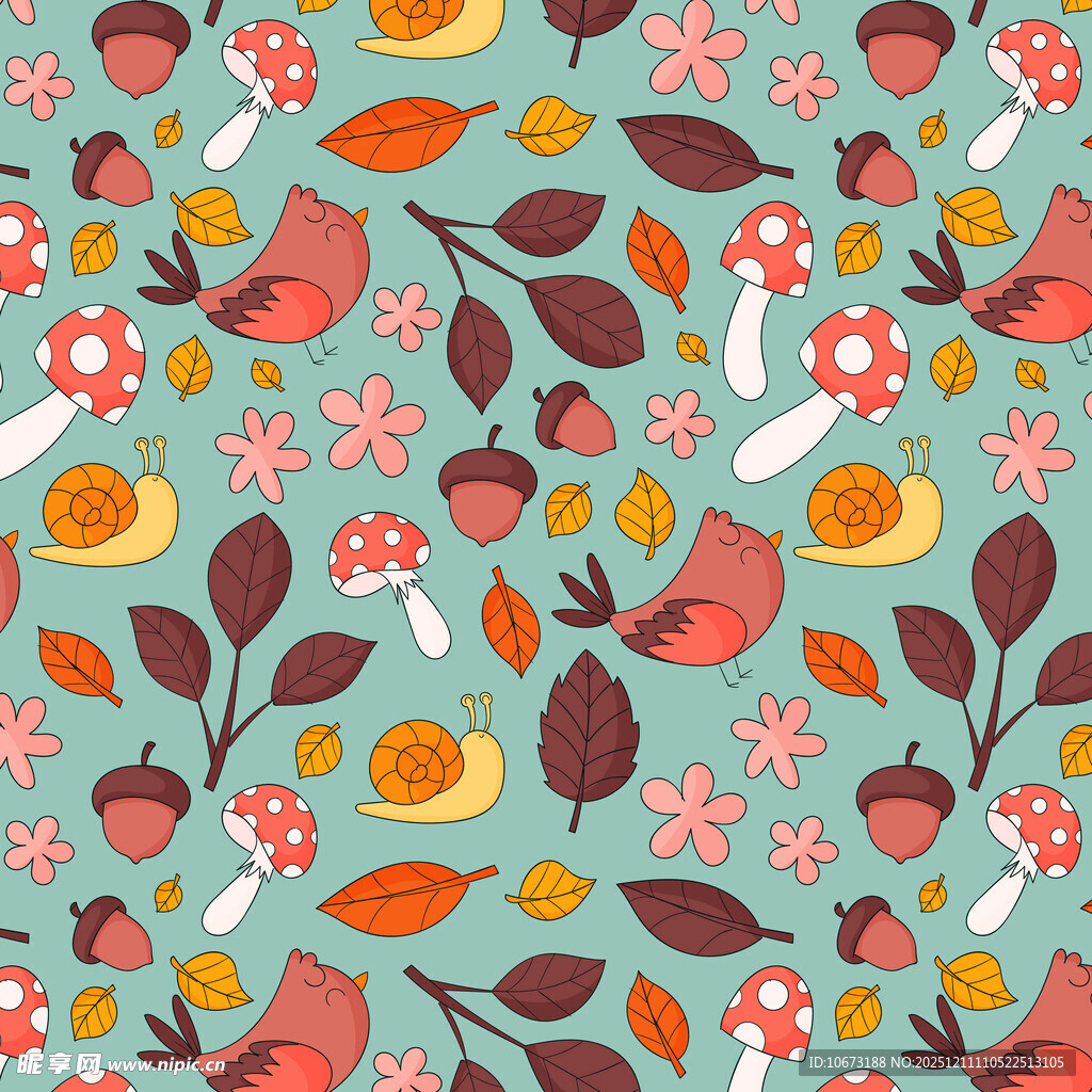 秋日森林风可爱动植物图案