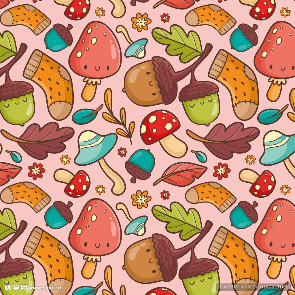 秋日森林元素无缝图案