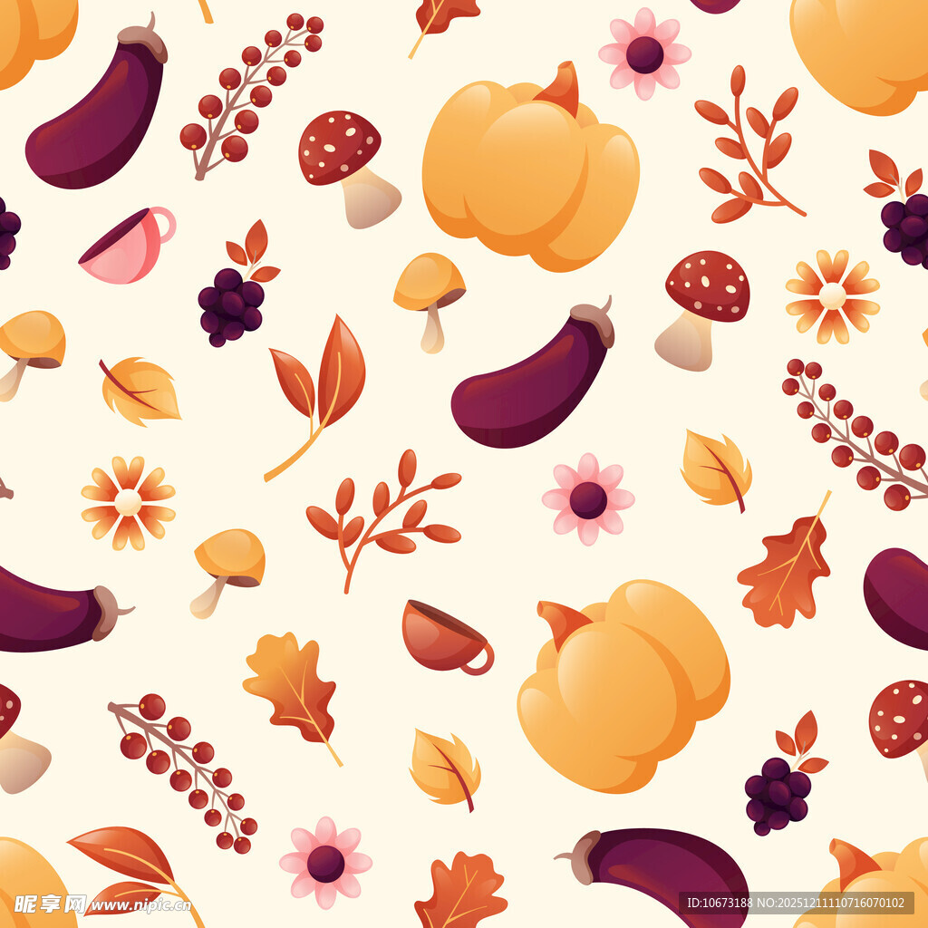 秋季蔬果与落叶图案背景