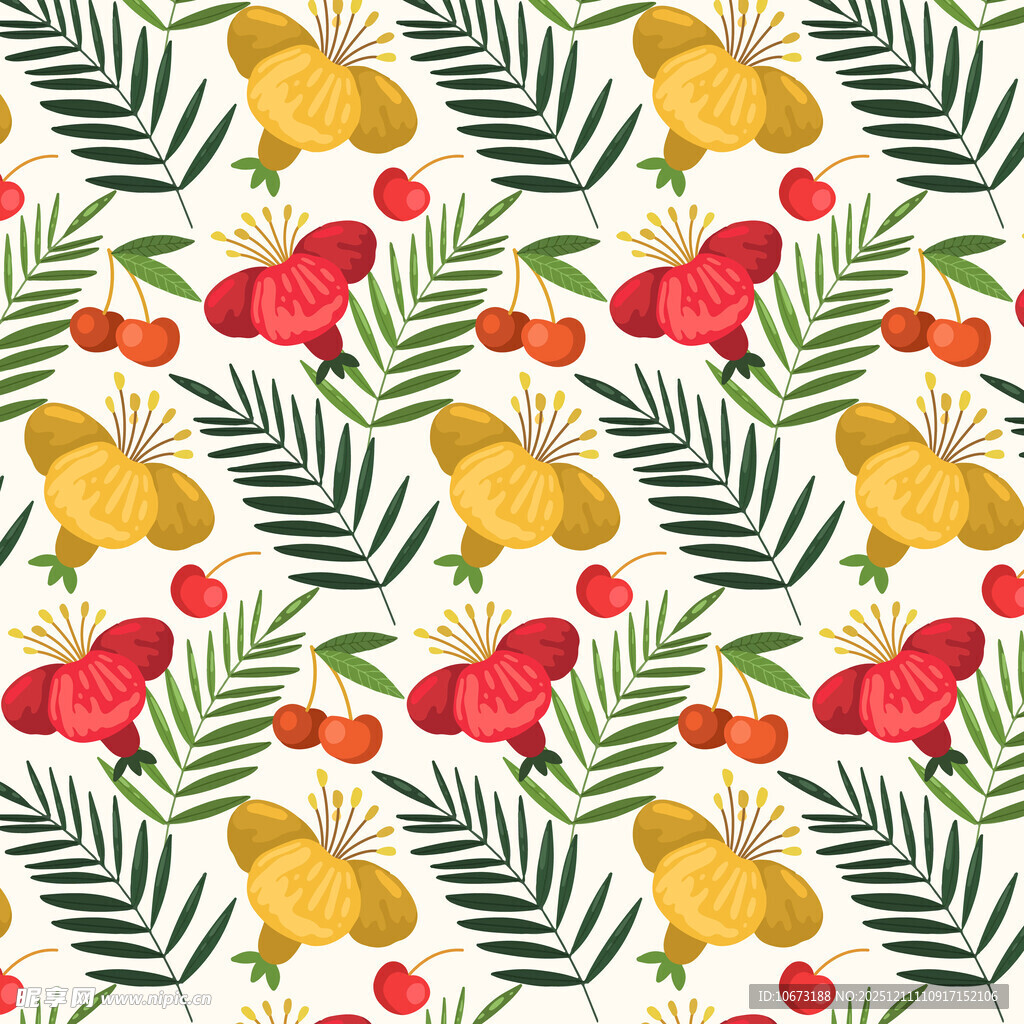 热带风动植物图案背景