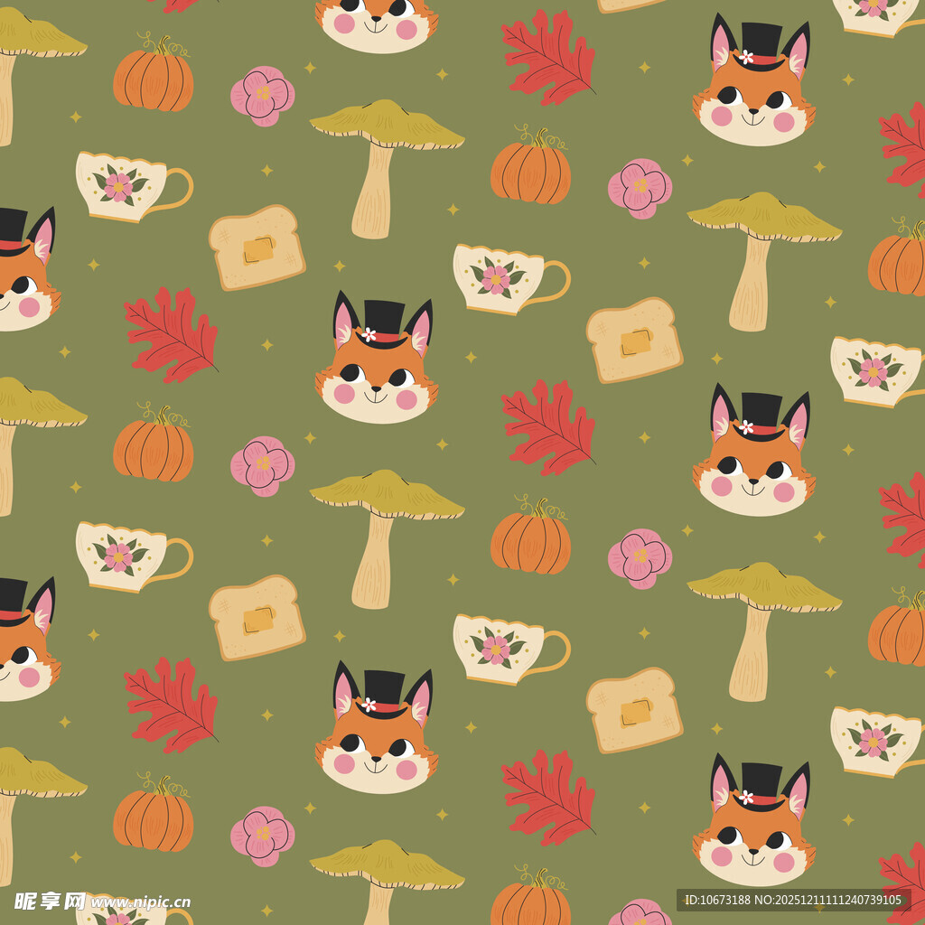 秋日松鼠图案的可爱背景