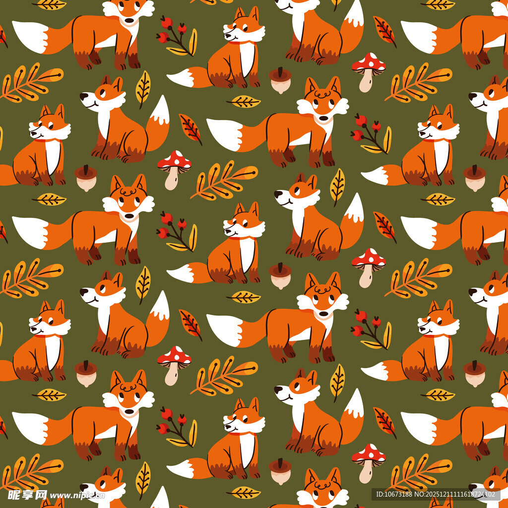 可爱狐狸与秋叶图案背景