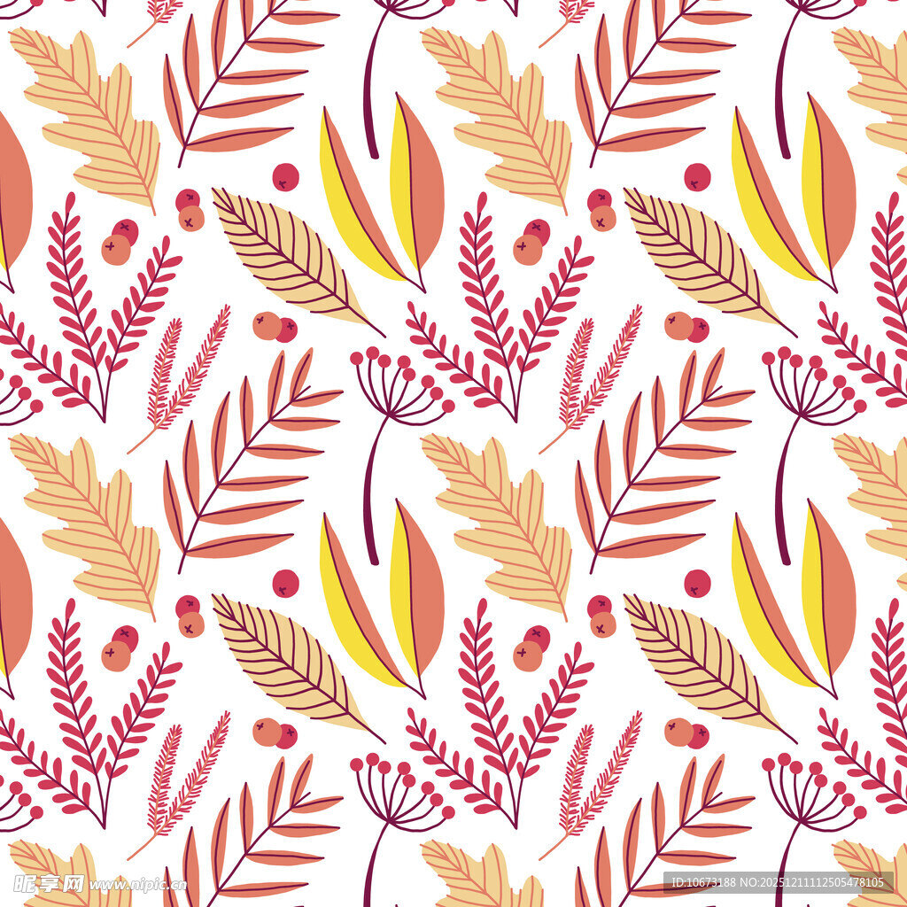 秋季植物元素无缝图案