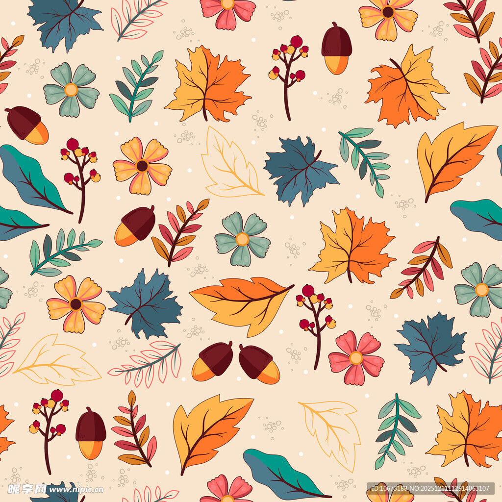 秋季花卉树叶图案背景