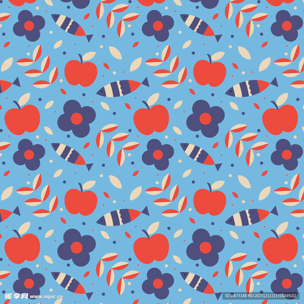 蓝色背景水果花卉图案