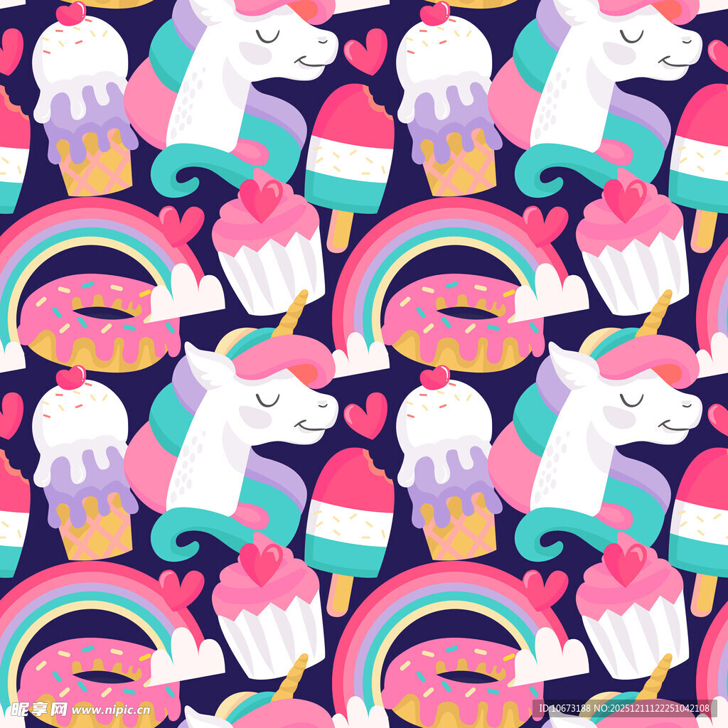 可爱独角兽冰淇淋图案