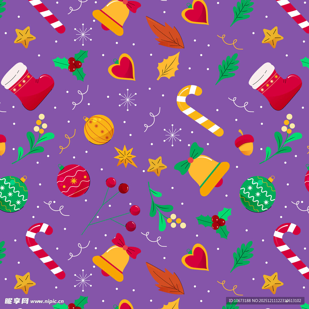 紫色圣诞元素无缝图案