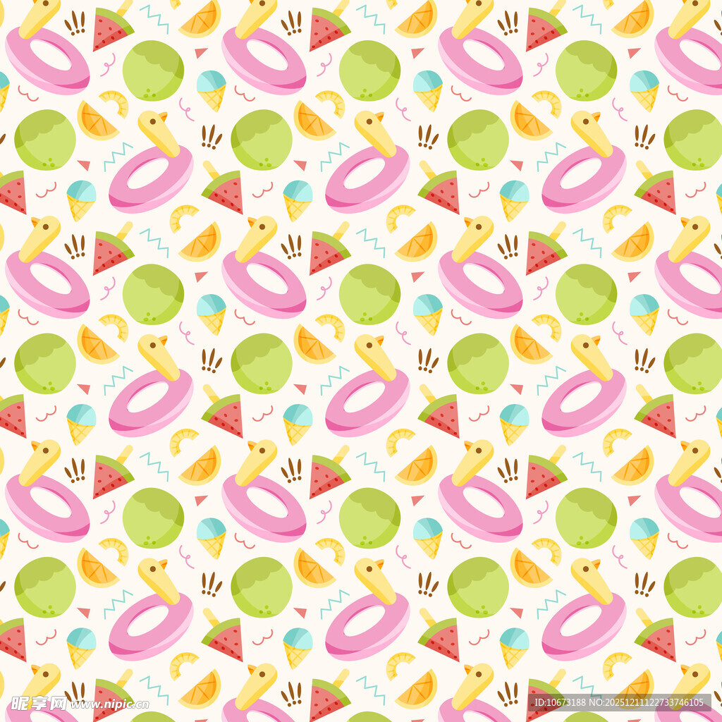 甜甜圈水果图案无缝背景