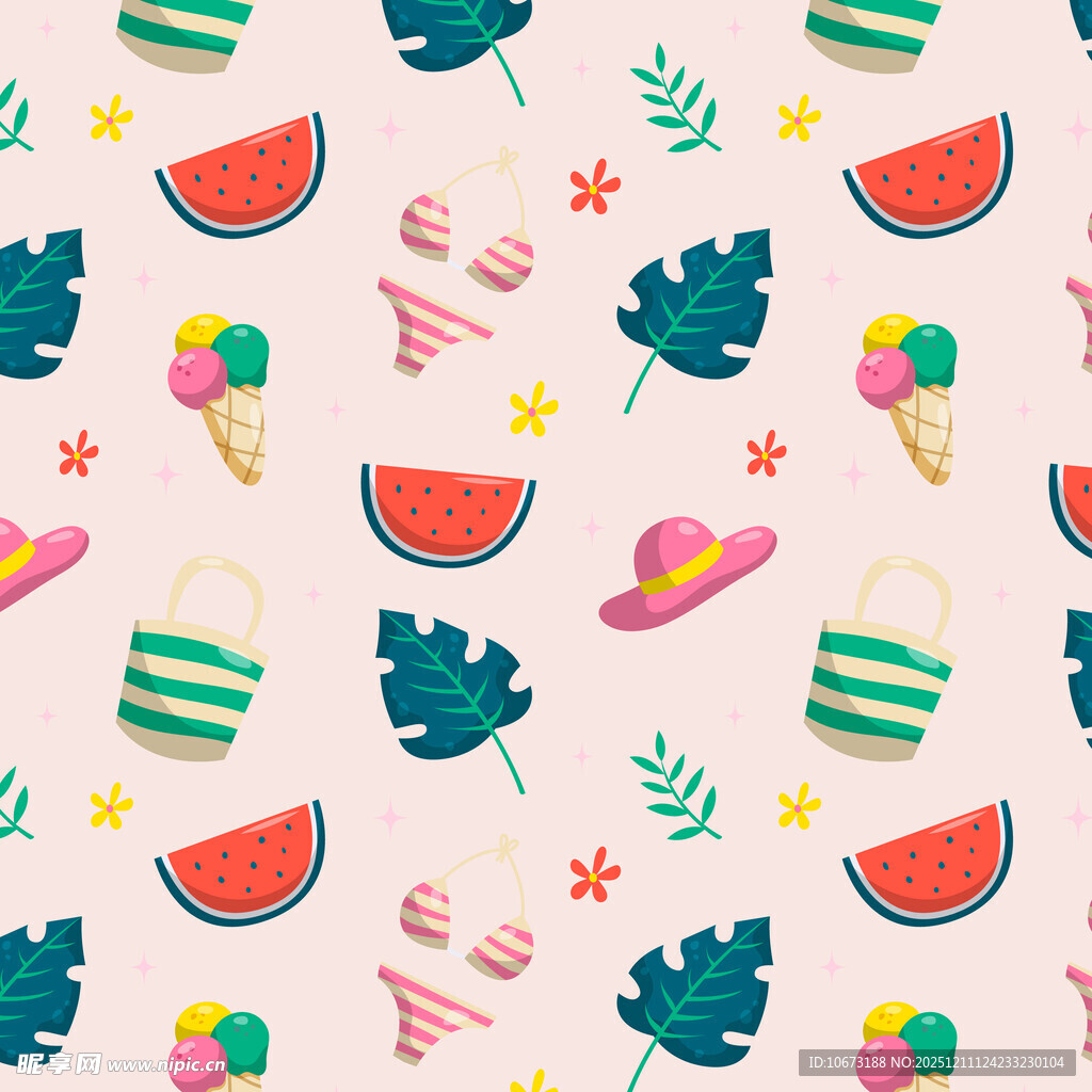 夏日缤纷水果沙滩图案