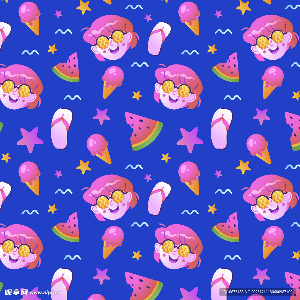 夏日卡通元素无缝图案