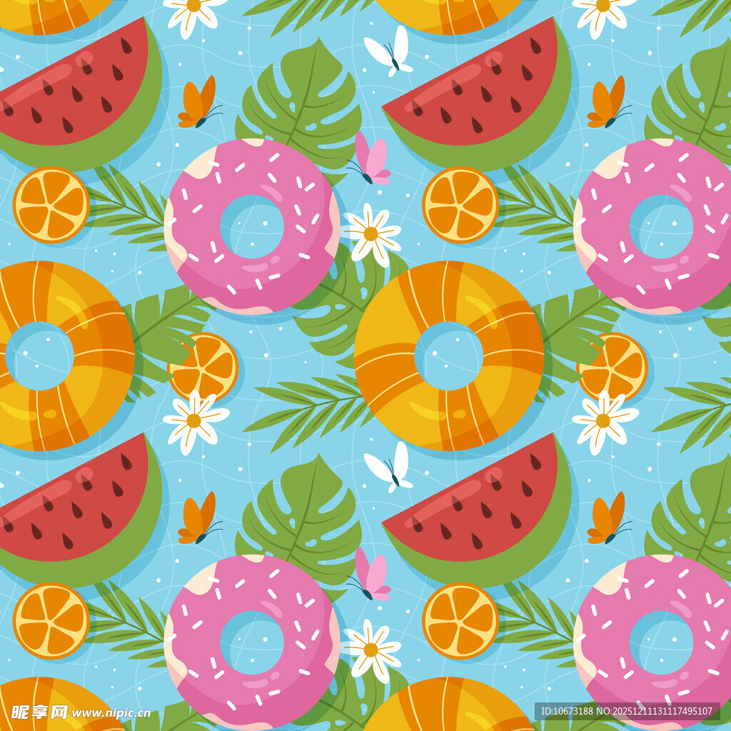 夏日水果花卉无缝图案