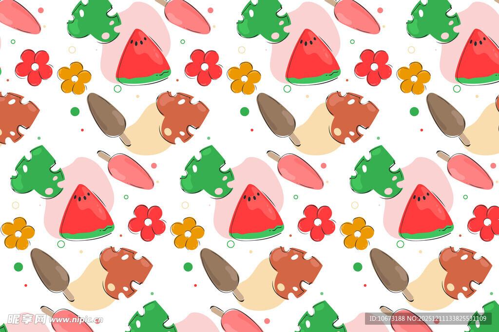 夏日缤纷水果花卉图案