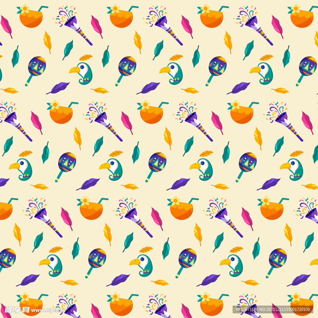 多彩羽毛与南瓜图案背景