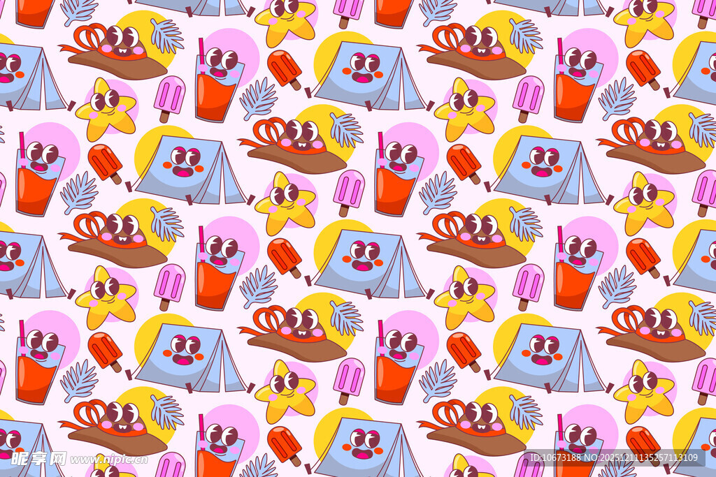 卡通美食图案无缝背景图