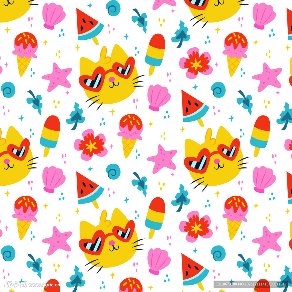 夏日缤纷卡通图案背景