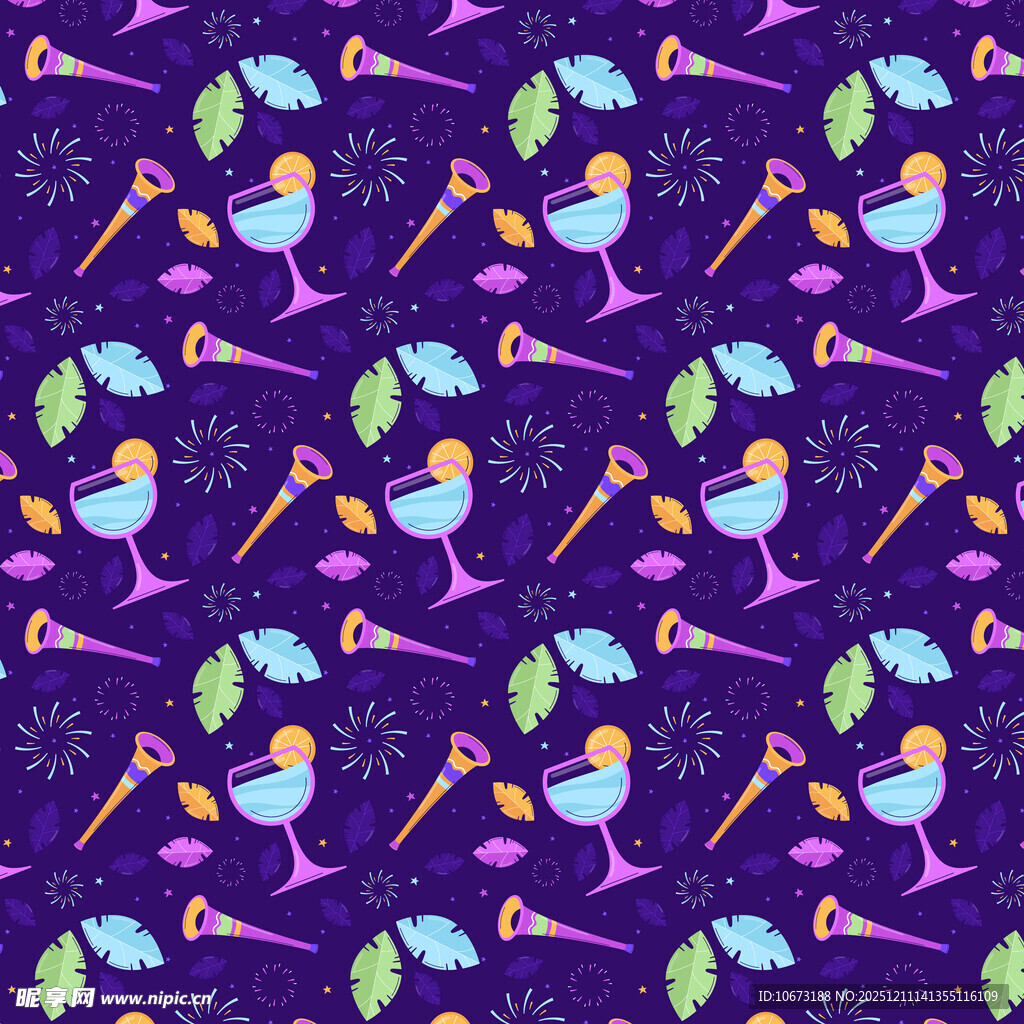 紫色背景鸡尾酒图案设计