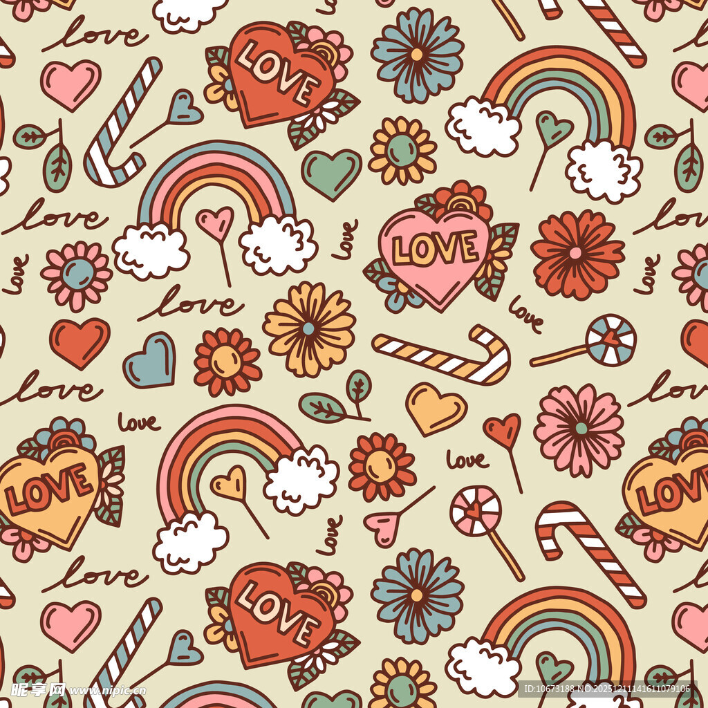 可爱卡通图案无缝背景图