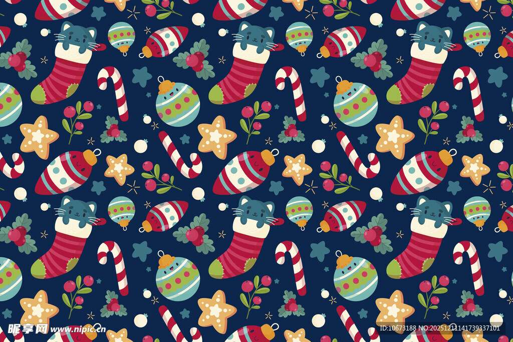 圣诞元素无缝图案设计