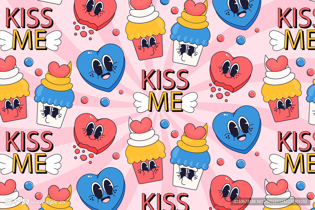 甜蜜亲吻主题可爱图案背景