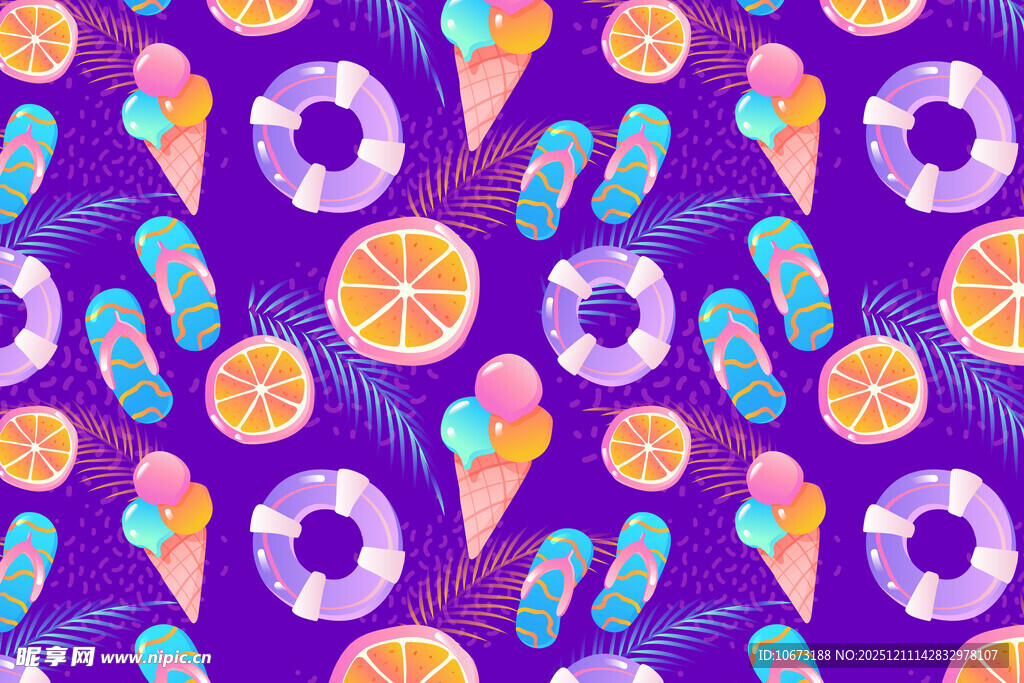 夏日清凉泳圈水果图案