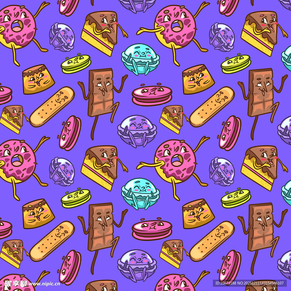 紫色背景的卡通糖果图案