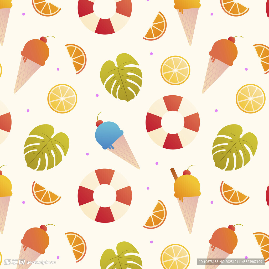 夏日冰淇淋水果图案背景