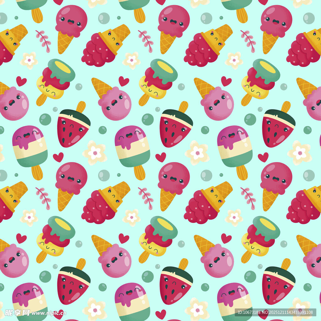 多彩冰淇淋卡通图案背景