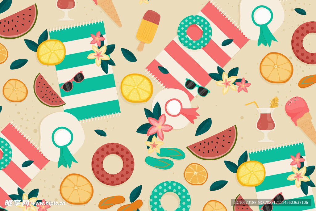 夏日缤纷甜品水果图案