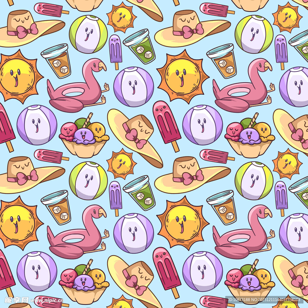 夏日度假元素无缝图案