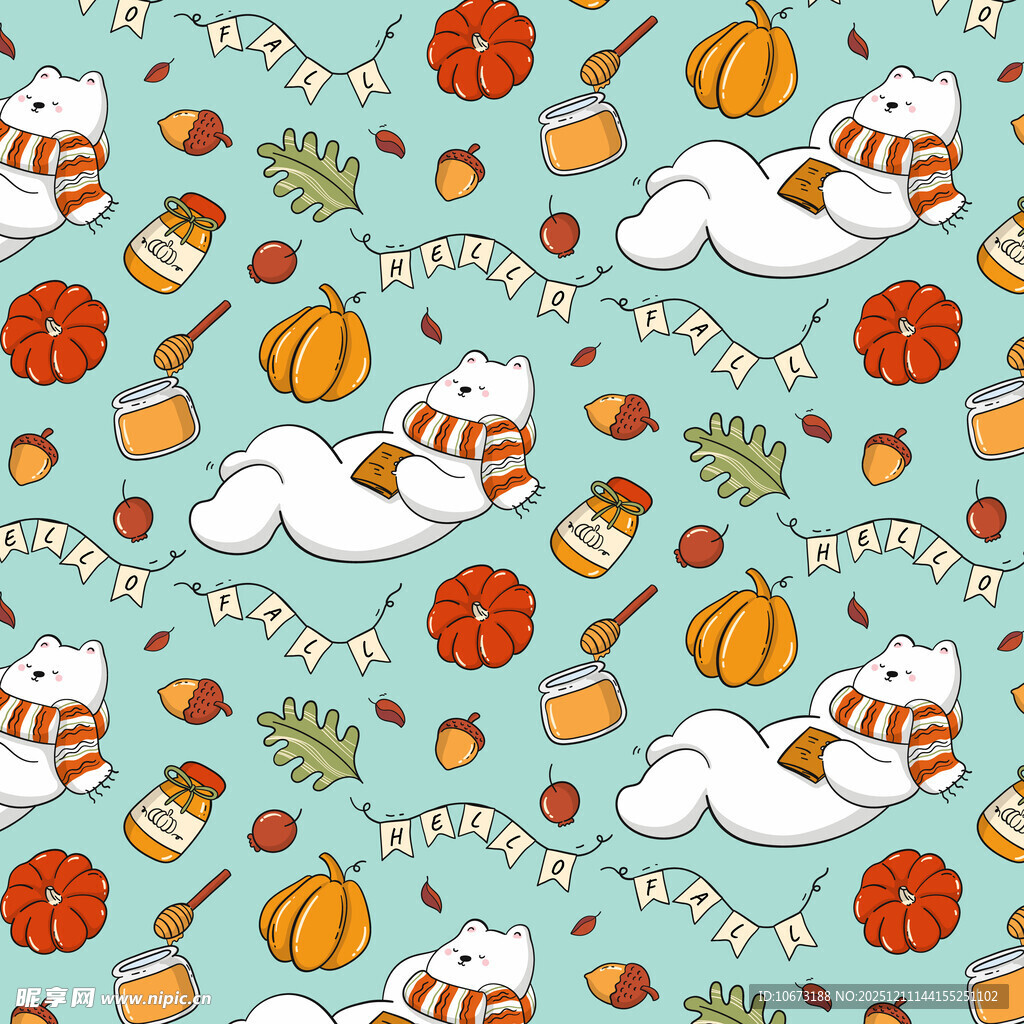 秋日萌趣小动物图案背景