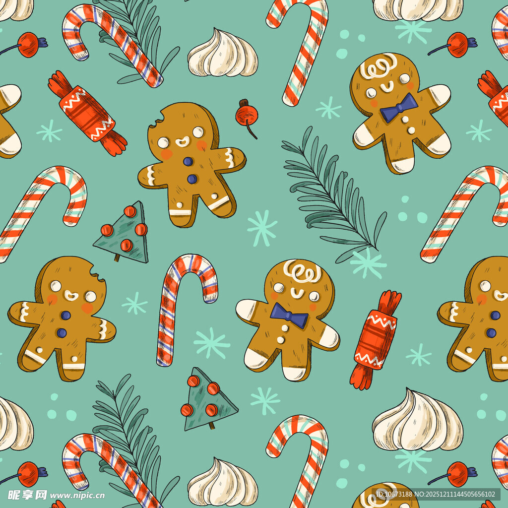 圣诞姜饼人糖果图案背景