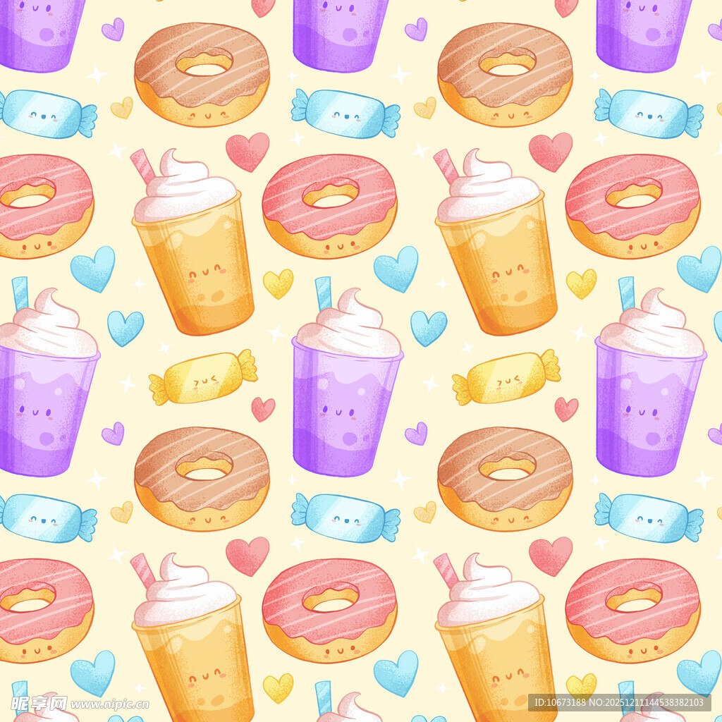 甜甜圈与饮品的可爱图案