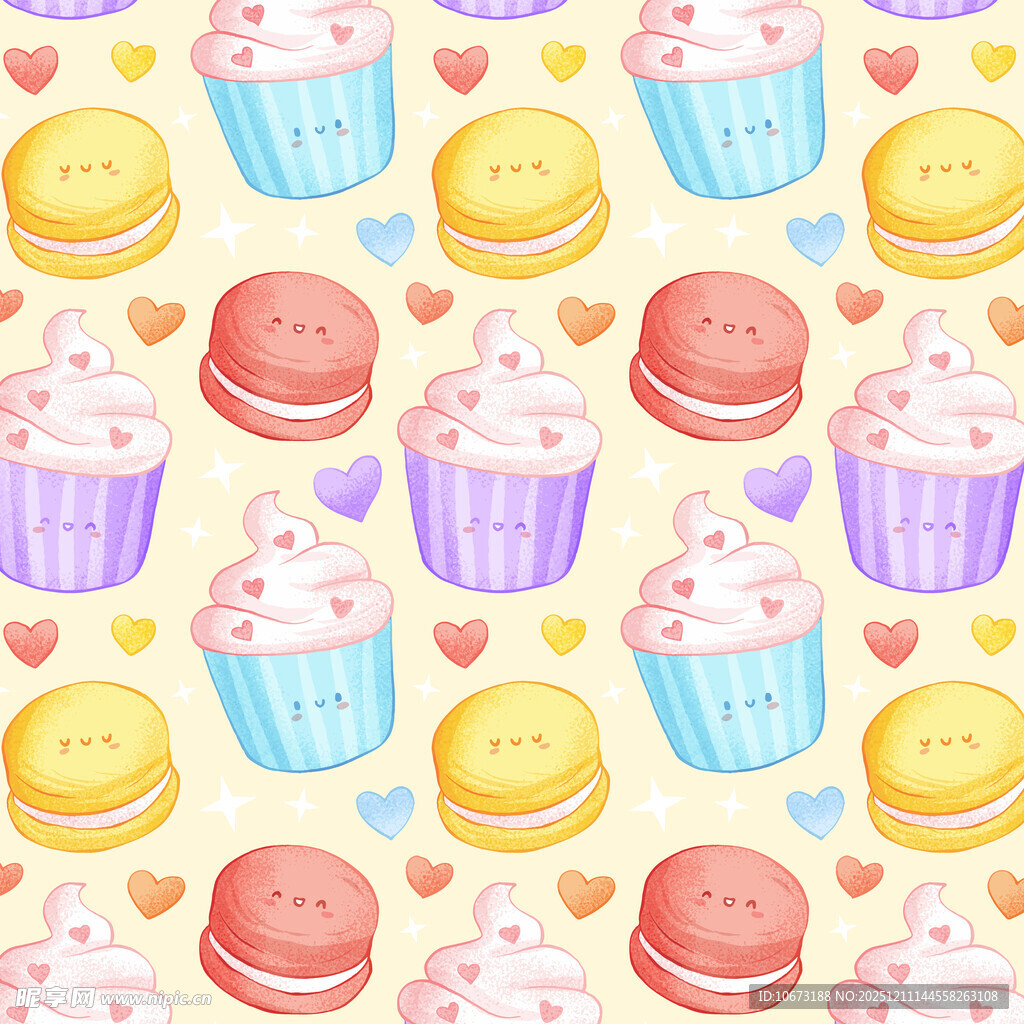 可爱纸杯蛋糕与爱心图案