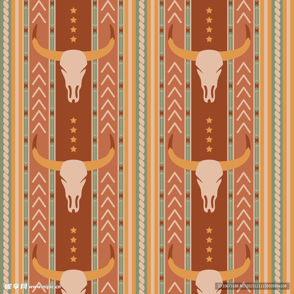 复古风牛头骨几何图案纹理