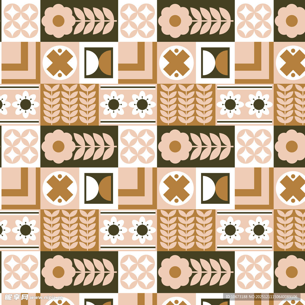 几何花卉图案无缝背景图